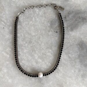 Lionette Adjustable Choker Necklace with Pearl & amethyst colored stones
